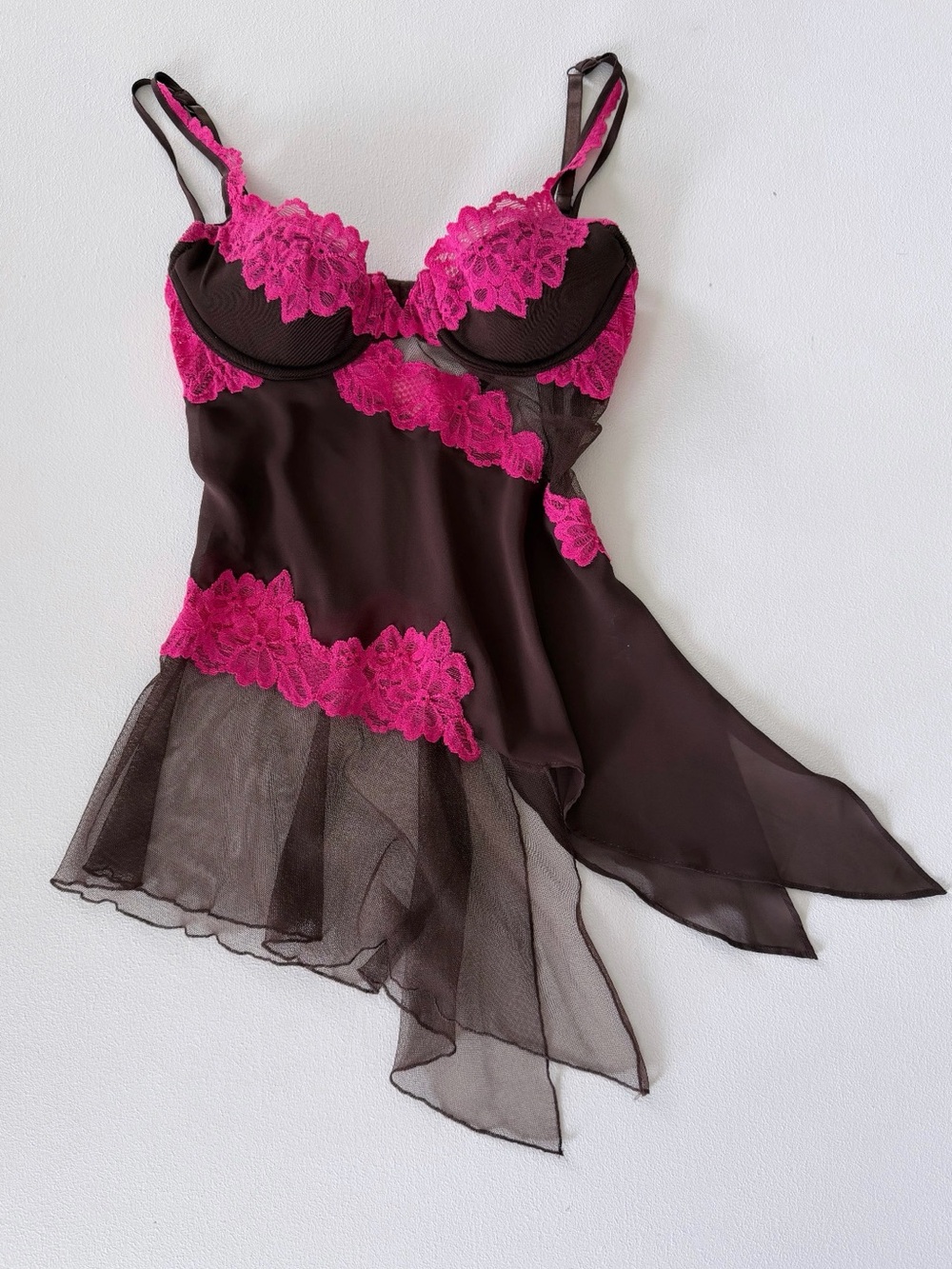 Vintage Victoria's Secret Brown & Pink Lace
Babydoll Top Asymmetrical
